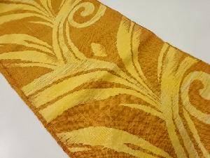 手織り真綿紬草葉模様織出し名古屋帯